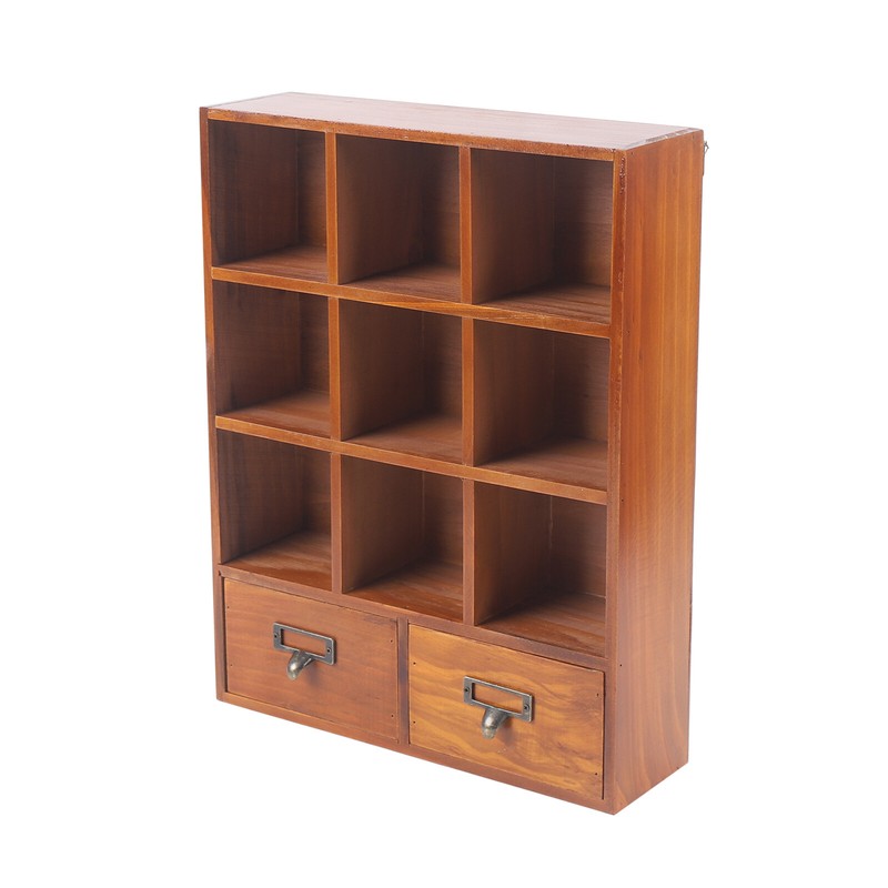 9-Cube 2 Drawers Pine Storage Organizer Display Cubby-style Shelf Brown gallery
