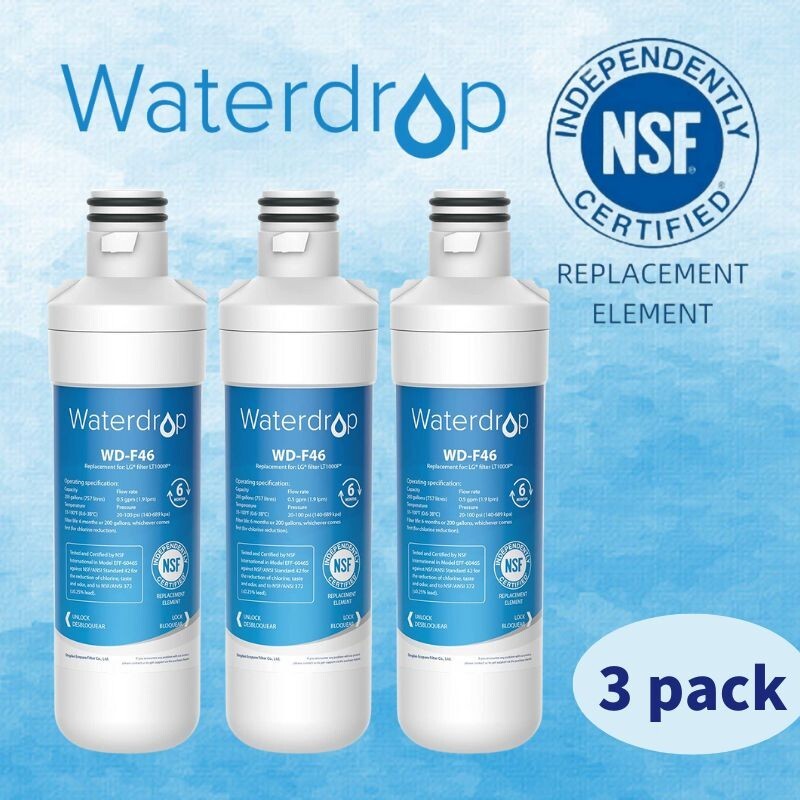 Waterdrop Refrigerator Water Filter, Replacement for LG® LT1000P®, Pack of 3 gallery