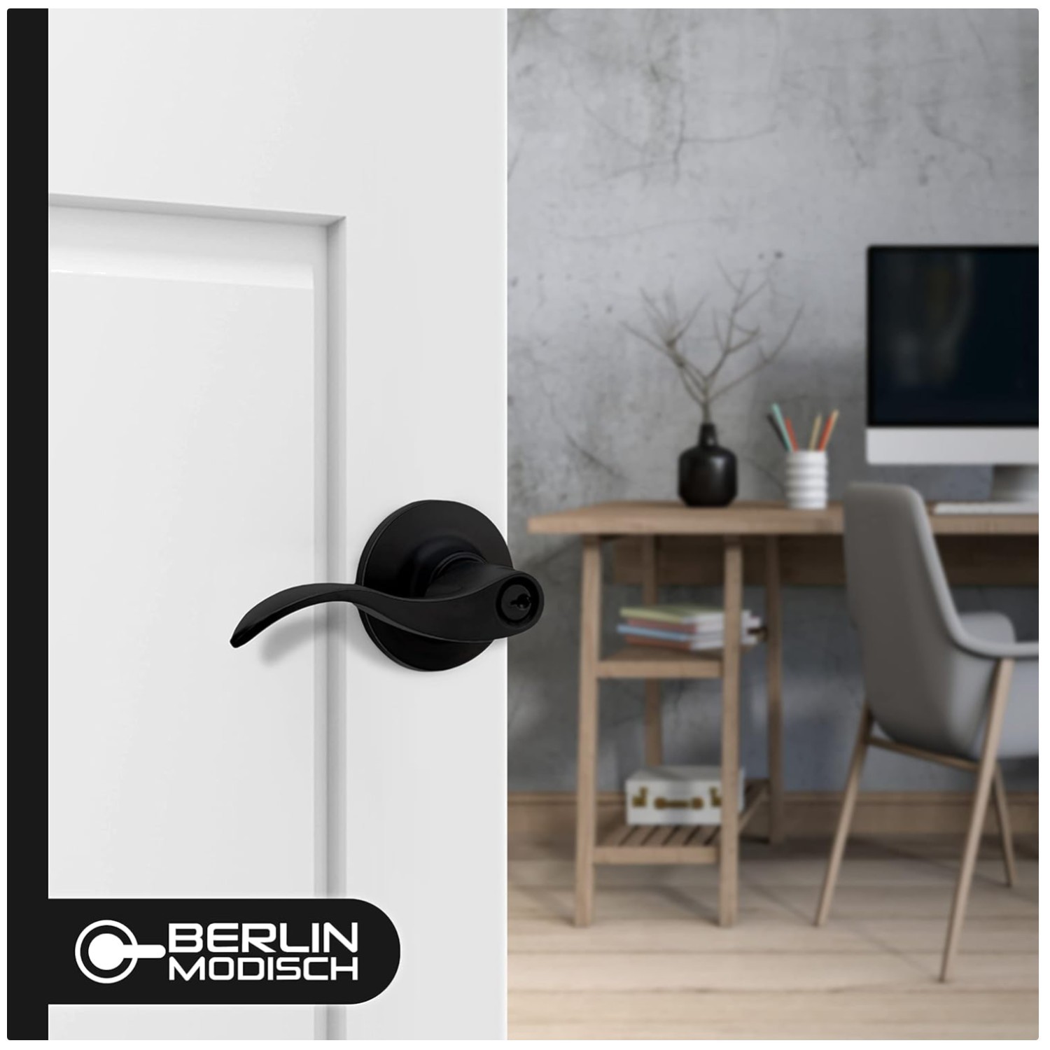 Universal Reversible Office Door Handle with Keys gallery