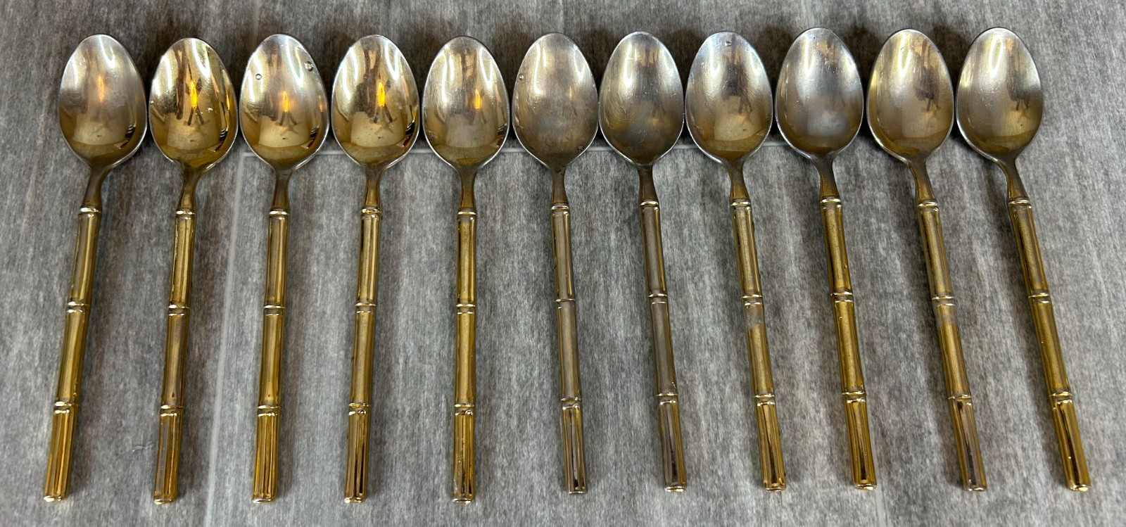 STANLEY ROBERTS BAMBOO TIBURON GOLD PLATED SILVERWARE FLATWARE 11 Teaspoons gallery