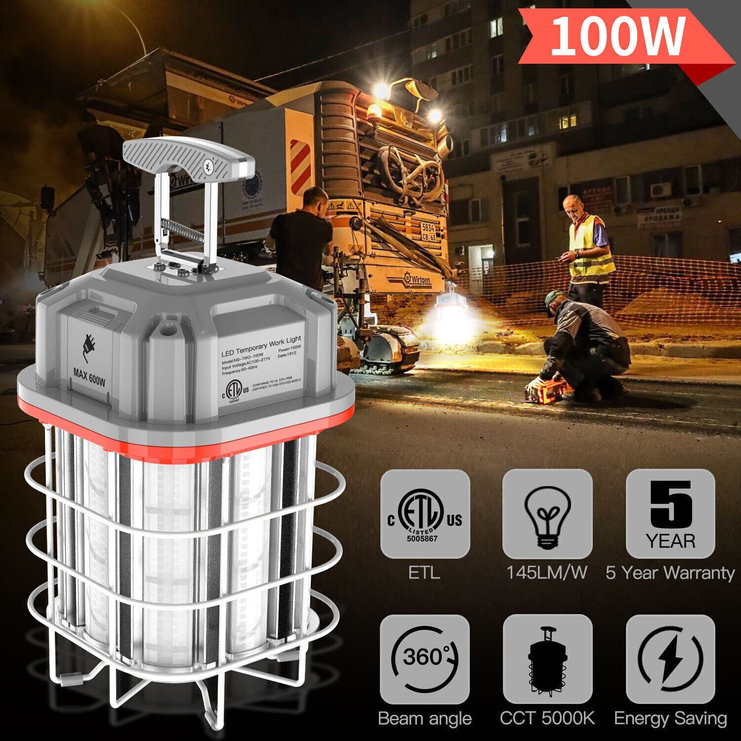 100W LED Temporary Work Light Linkable Hanging Construction Lighting AC110V~277V gallery