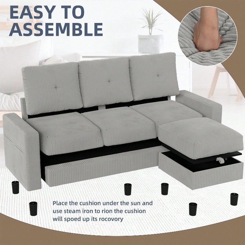 Convertible Sectional Sofa with Storage Ottoman 77” L-Shaped 3-Seat Couch gallery