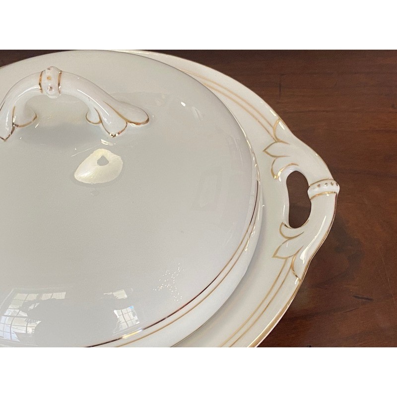 Antique Jaeger & Co Bavaria Covered Butter Dome Dish Keeper Ivory & Gold gallery