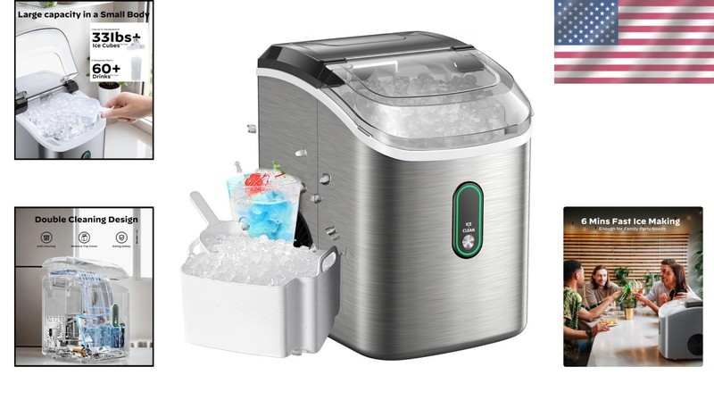 Compact Stainless Steel Nugget Ice Maker - Effortless Self-Cleaning, 33lbs Daily gallery