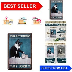 Durable Cat Themed Wall Plaque – “Your Napkin My Lord” Rustic Bathroom Decor