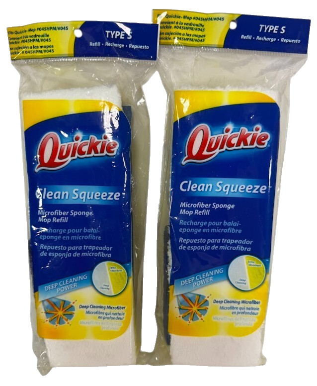 2X Quickie Clean Squeeze Microfiber Sponge Mop Refill Replace Type S 045HPM #045 gallery