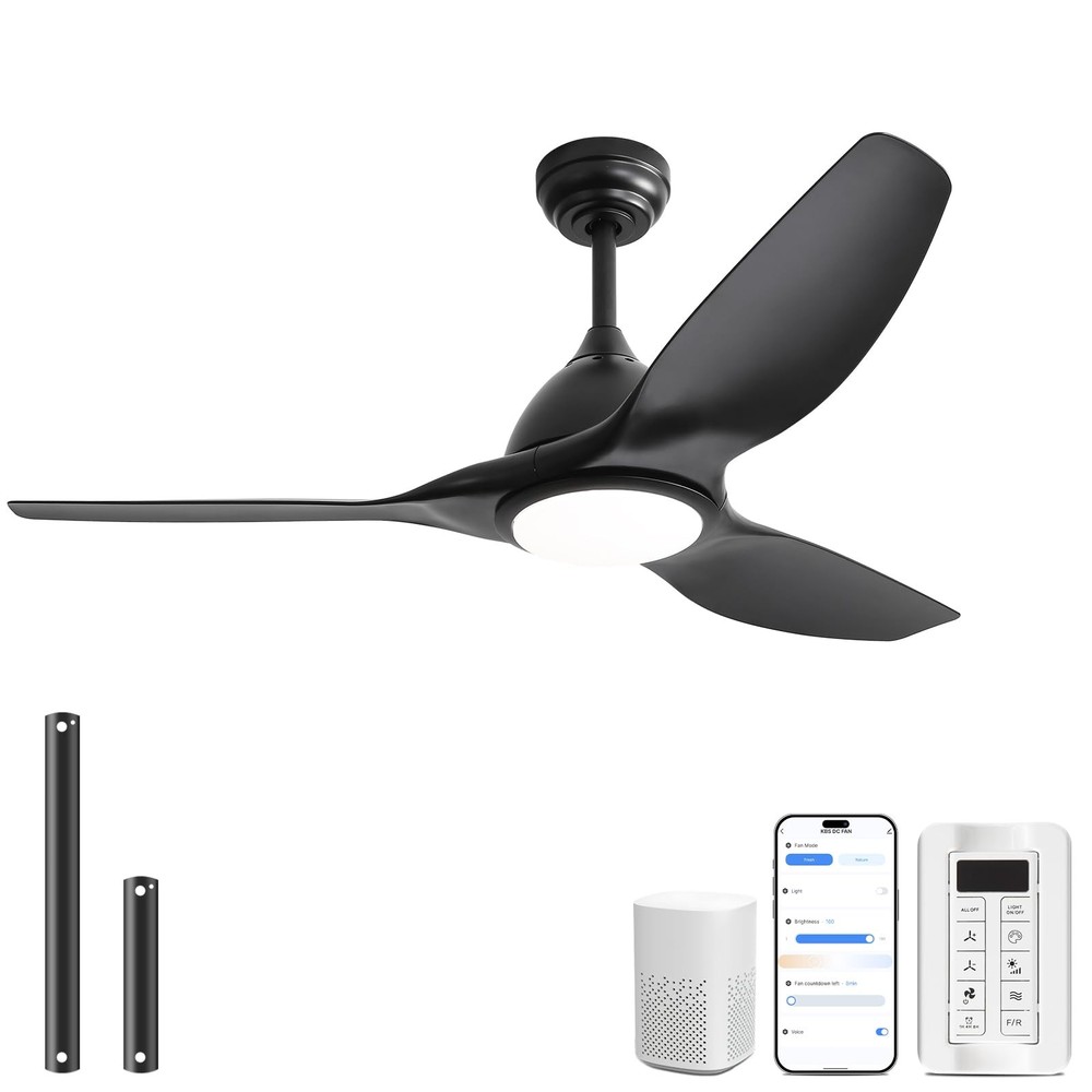 Sofucor 52 Inch Smart Ceiling Fan with Light, Modern Ceiling Fan with 3 Plast...