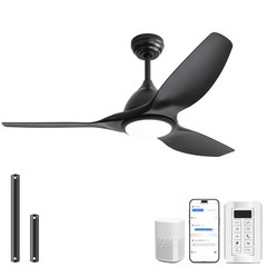 Sofucor 52 Inch Smart Ceiling Fan with Light, Modern Ceiling Fan with 3 Plast…