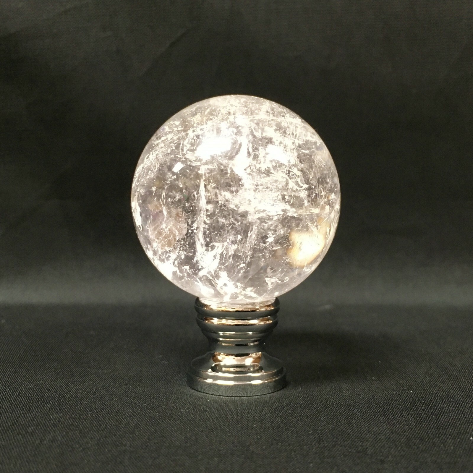 Lamp Finial-LARGE Natural ROCK QUARTZ CRYSTAL Sphere-AB, PB or CH Finish (1 pc.) gallery