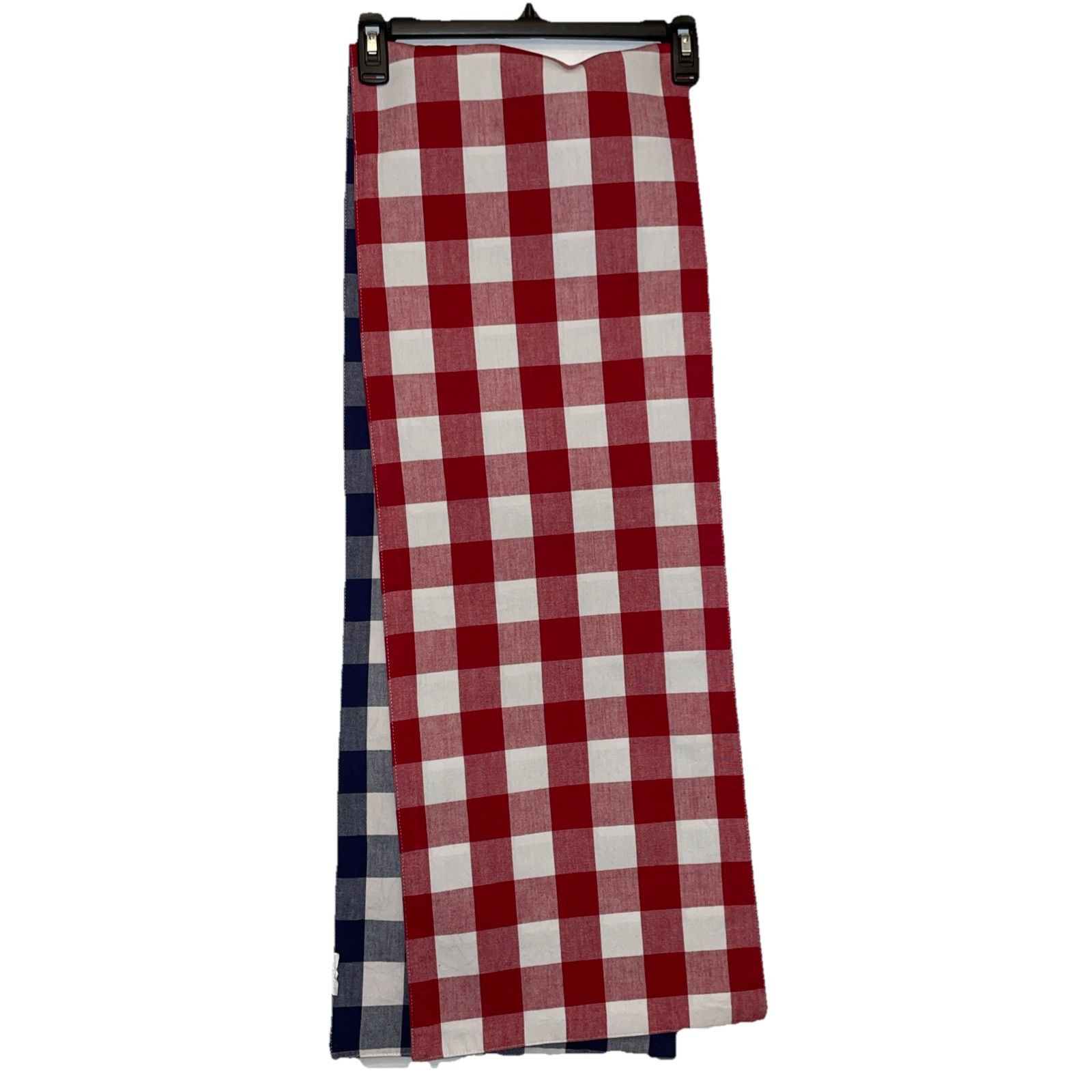 Table Runner Cotton Blend Plaid Red White 12x71 Reversible Blue White TINY STAIN gallery