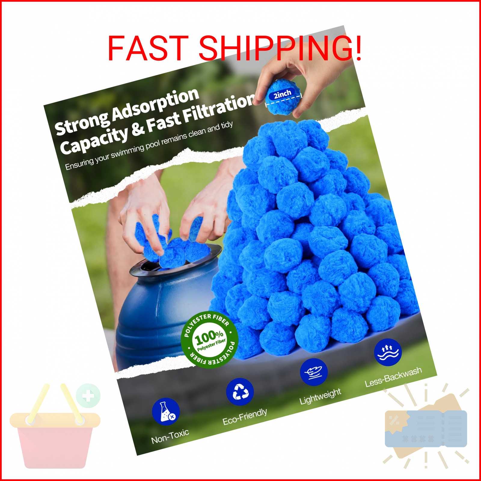 BluClear 3.5 lbs Pool Filter Balls for Sand Pump, Reusable Blue Pool Filter Medi gallery