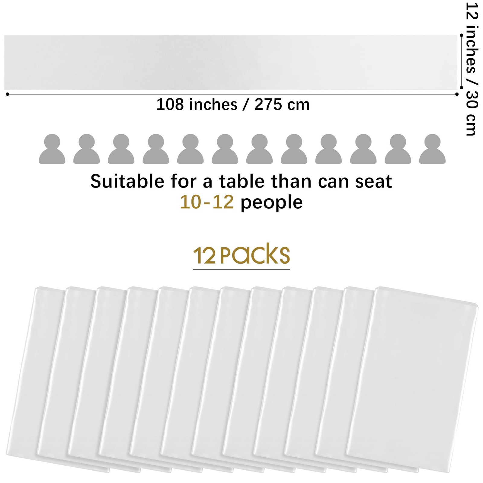 White Satin Table Runner 12x108 Inch Smooth Silk Wedding Decoration 4 PCS gallery
