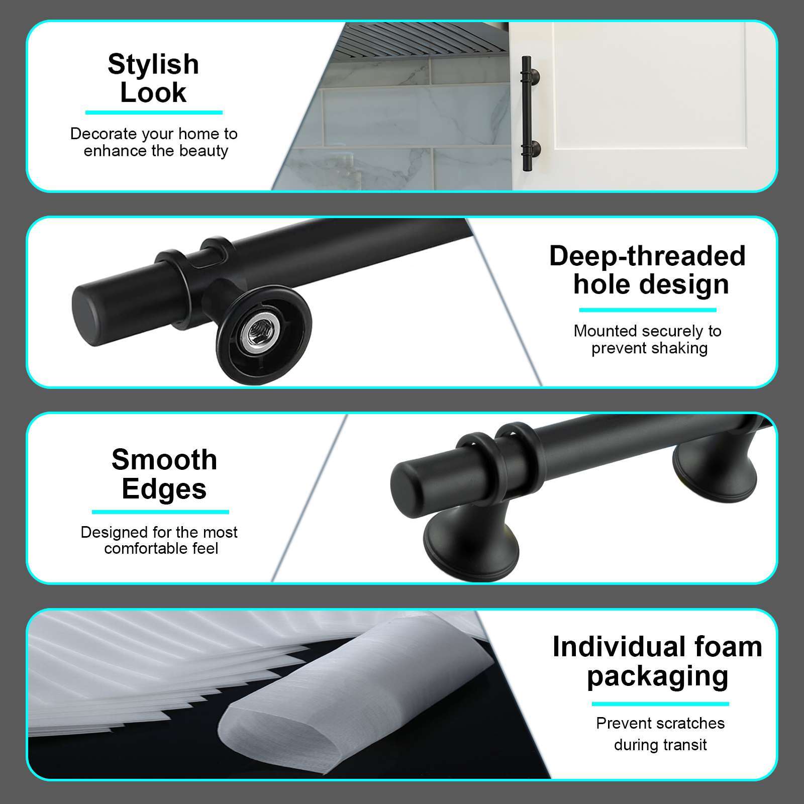 Black Modern Round Cabinet Handles Bar Pull Knobs Kitchen Drawer Stainless Steel gallery
