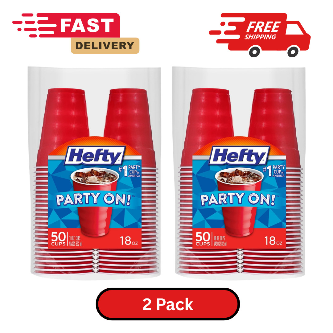 Hefty Party On Disposable Plastic Cups, Red, 18 oz, 50 Count pack of 2 FREESHIP gallery