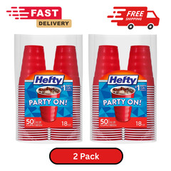 Hefty Party On Disposable Plastic Cups, Red, 18 oz, 50 Count pack of 2 FREESHIP