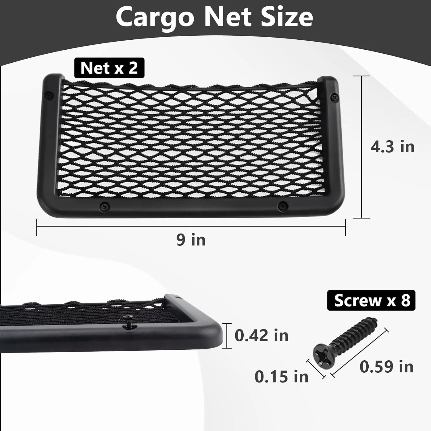 2 PCS Car Net Pocket, ABS Plastic Frame Cargo Net Storage Pockets Phone Nets, Ca gallery