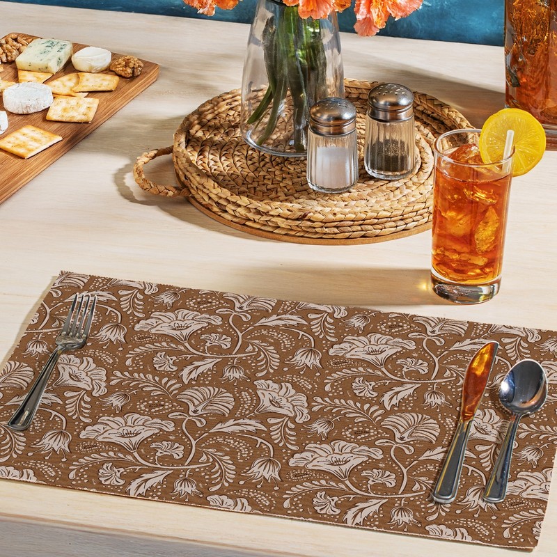 Mocha Farida Pattern 4-Pack Poly-Cotton Blend Placemats Manufactured in The USA gallery