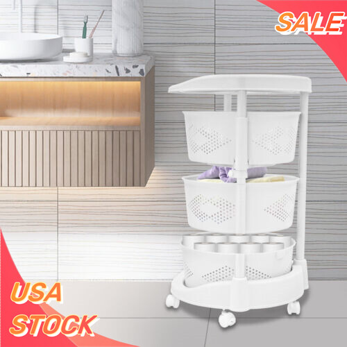 3 Tier Rotating Kitchen Storage Shelf Freestanding Storage Rack Basket Organizer gallery