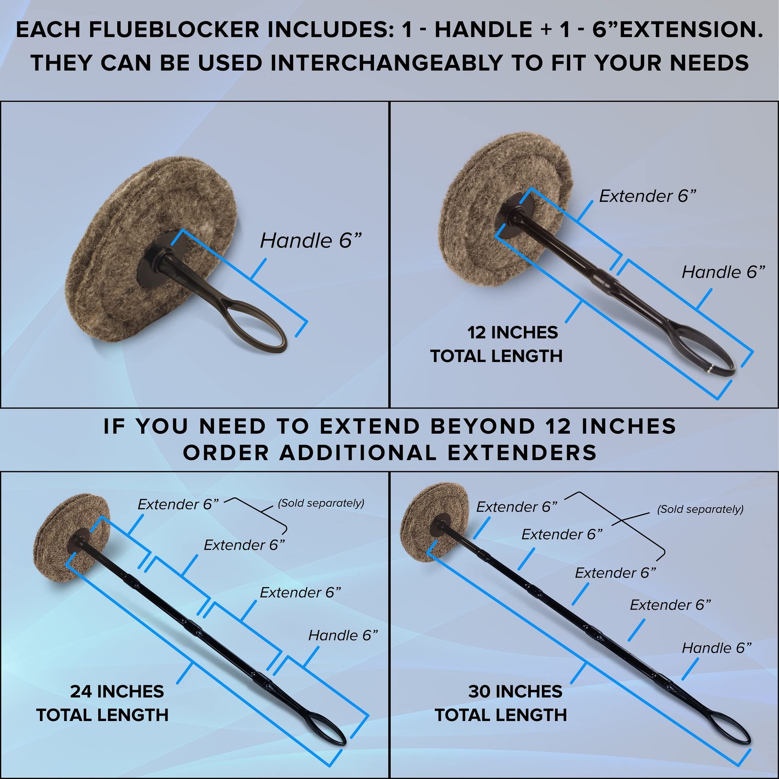 Flueblocker - 6" Extension Rod for Round Handle 1 - Extender gallery