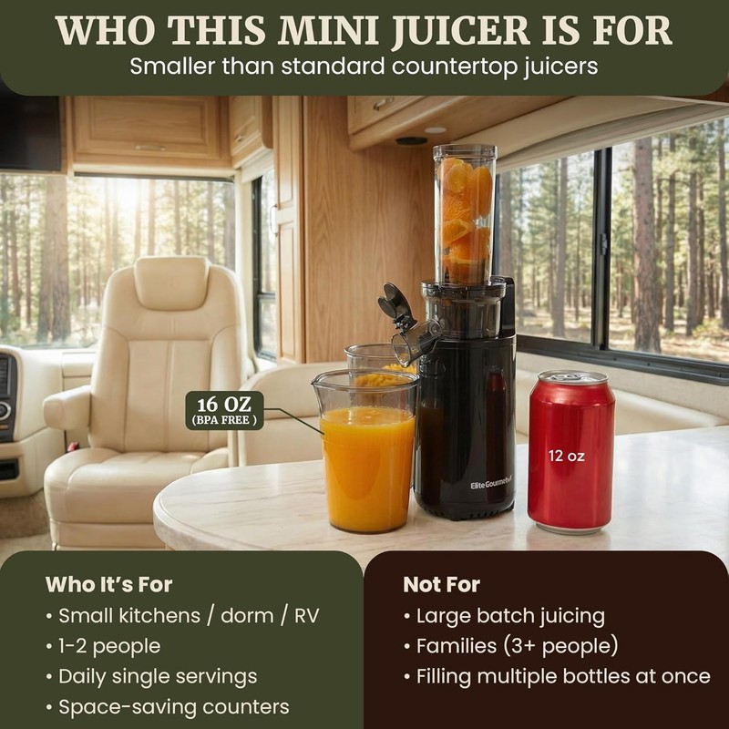 Mini Compact Masticating Cold Press Juicer - 16 oz BPA-Free, Easy Clean Black gallery