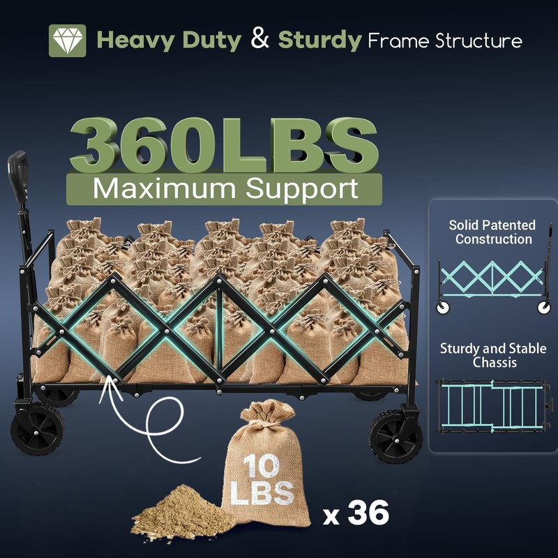 34'' Extra Long Collapsible Wagons Carts Foldable, 360LBS Heavy Duty Folding ... gallery