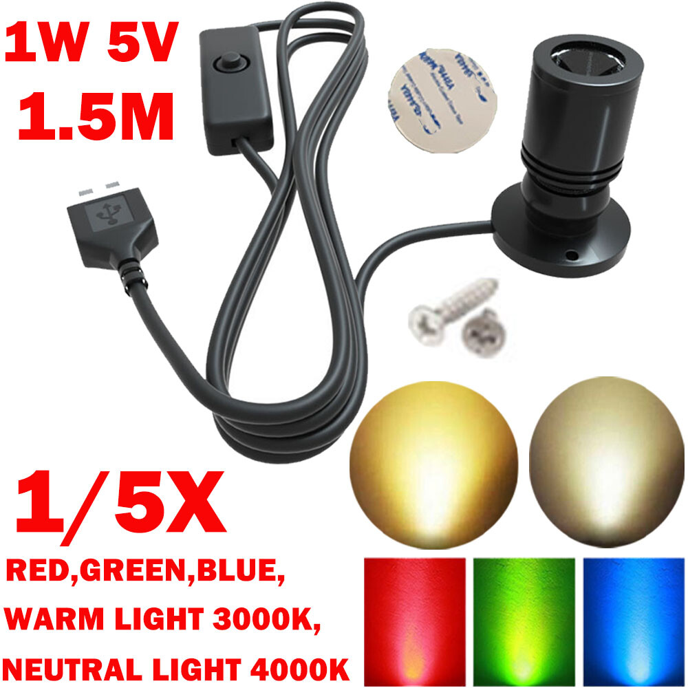 1/5pcs USB Mini LED Spotlight 1W 5V Surface Mounted For Display Cabinet Showcase gallery