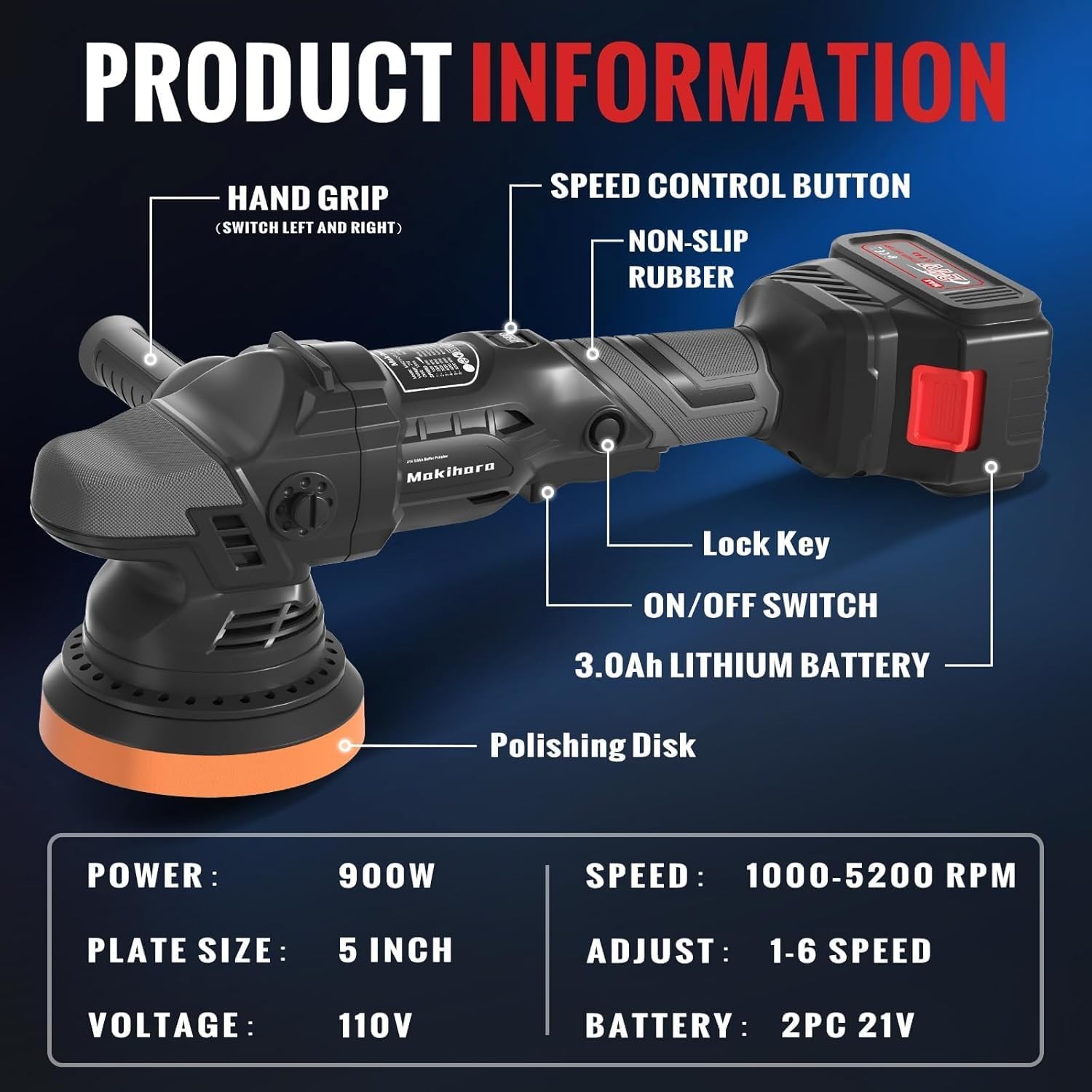 5 Inch Cordless Buffer 21V Random Orbital 6 Speed gallery