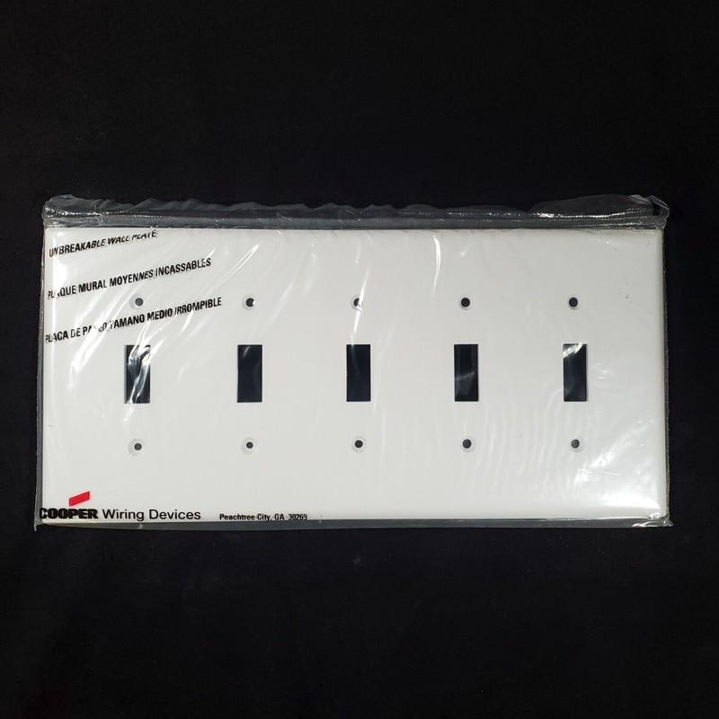 White 5-Toggle Switch Unbreakable Mid-Size 5-Gang WallPlate Cover PJ5W gallery