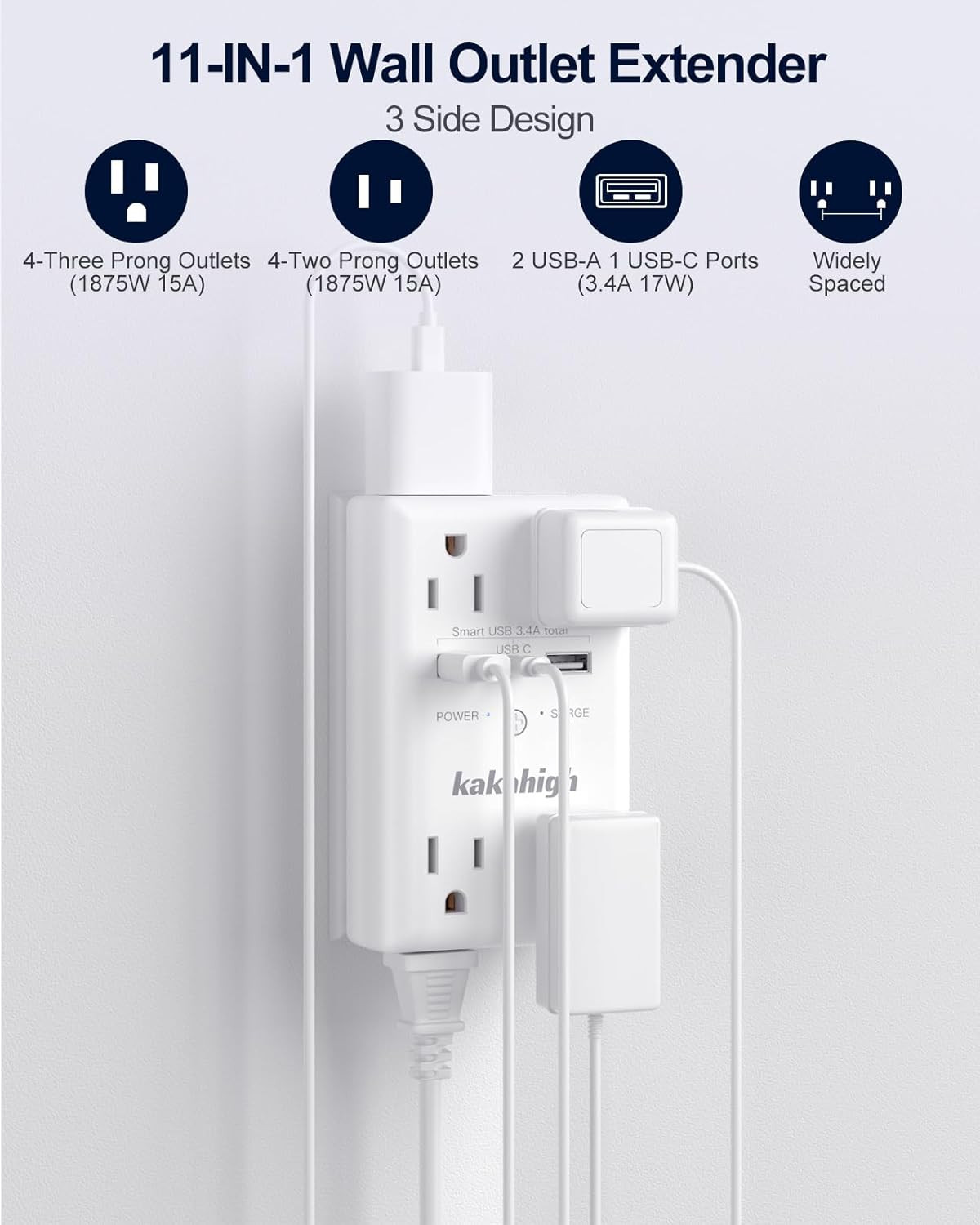 Wall Outlet Extender with Screw, 8 Way Outlets with 1680J Surge Protected, Multi gallery