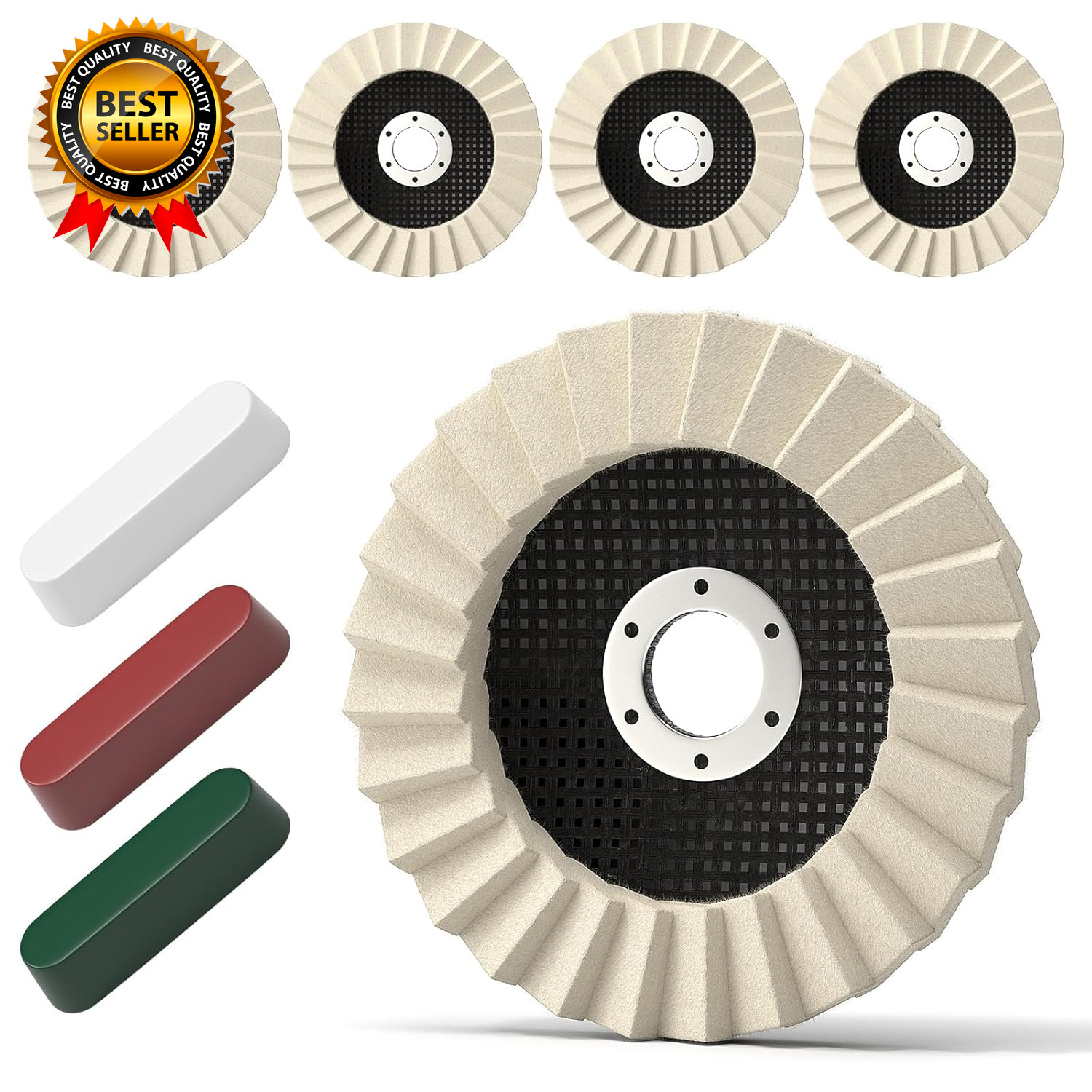 8 Pcs Wool Polishing Wheel & Compound Kit 5 Buffing Wheels (4-1/2" X 7/8") + 3 gallery