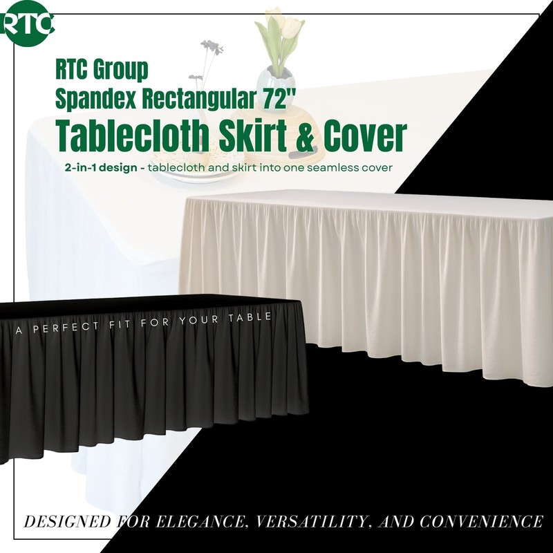 Spandex Rectangular Tablecloth Skirt Table Cover 6Ft Table 72" x 30" Black 2 PK gallery