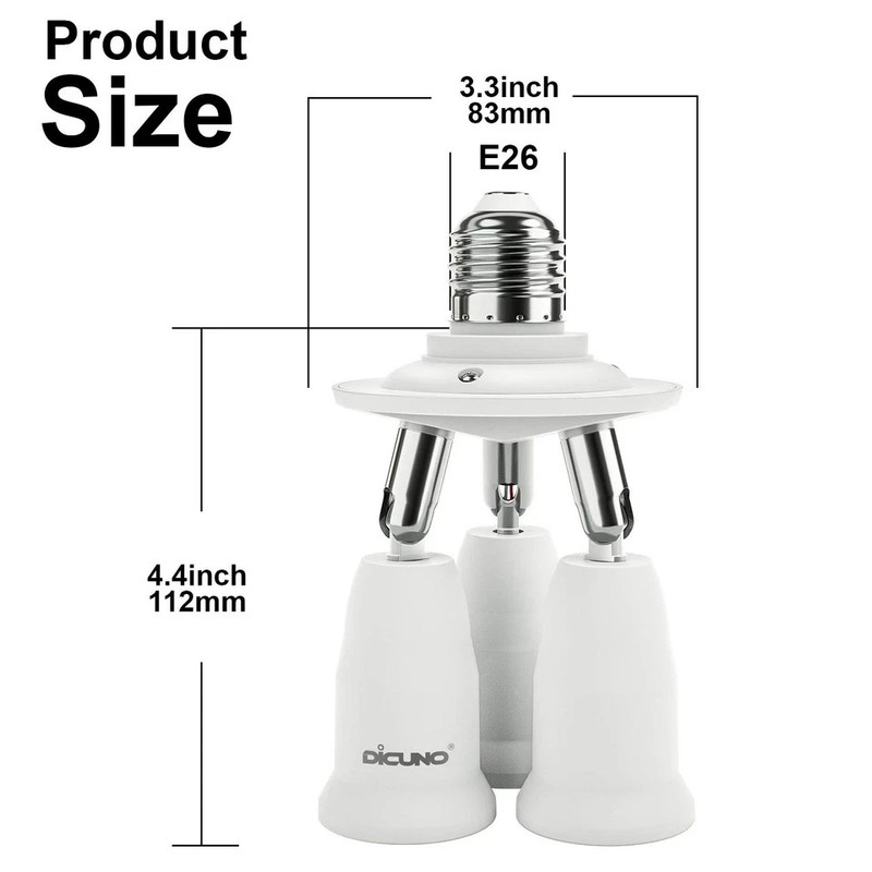 Dicuno 3 in 1 E26 Light Socket Splitter Adapter, Standard Base LED Bulb Converte gallery