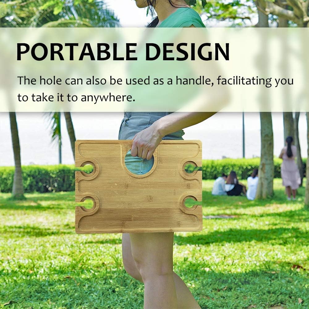 Travel-Friendly Wine Table - Bamboo Folding Snack Tray with Glass & Bottle Slots gallery