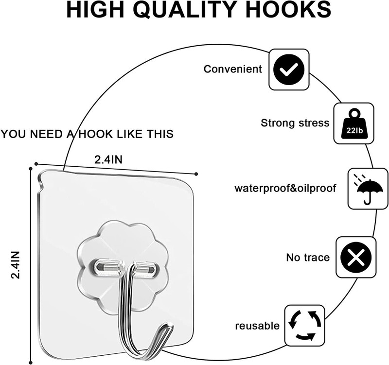 Adhesive Hooks, 20-Pack Kitchen Wall Hooks, Wall Hook Heavy Duty（22 Lbs）Max，Reus gallery
