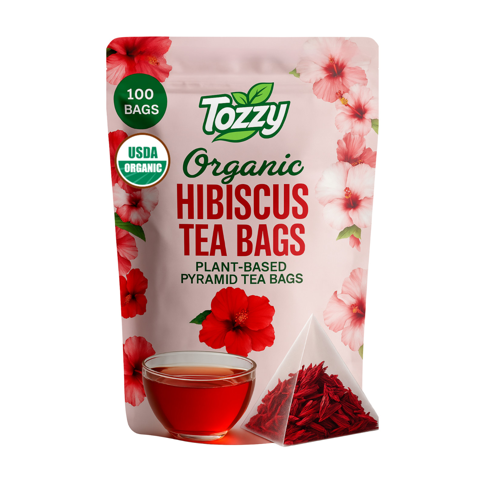 Organic Hibiscus Tea Bags - 100 Count (Plant-Based Pyramid Tea Bags) gallery