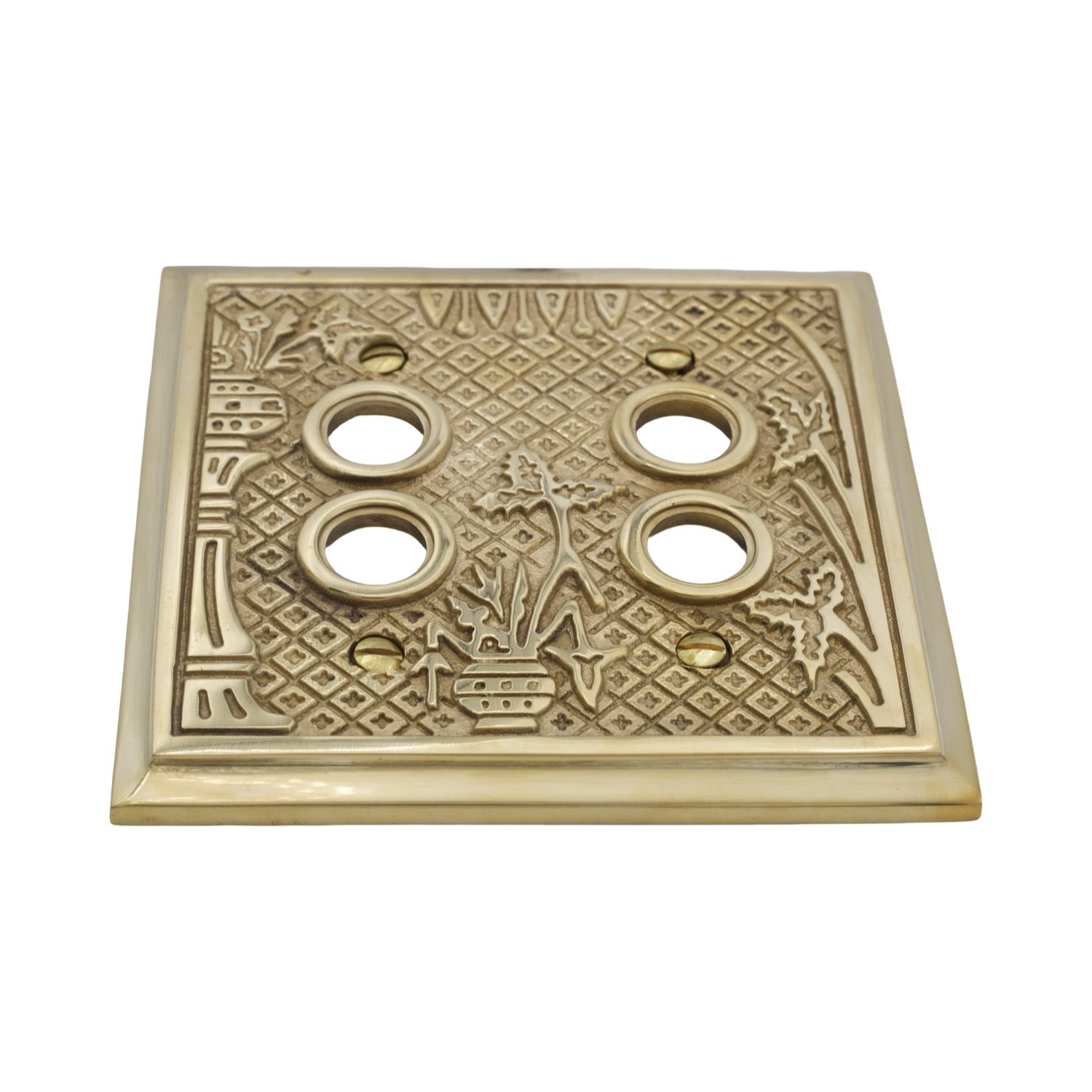 Victorian Style Double Gang Push Button Switch Plate Solid Thick Brass gallery
