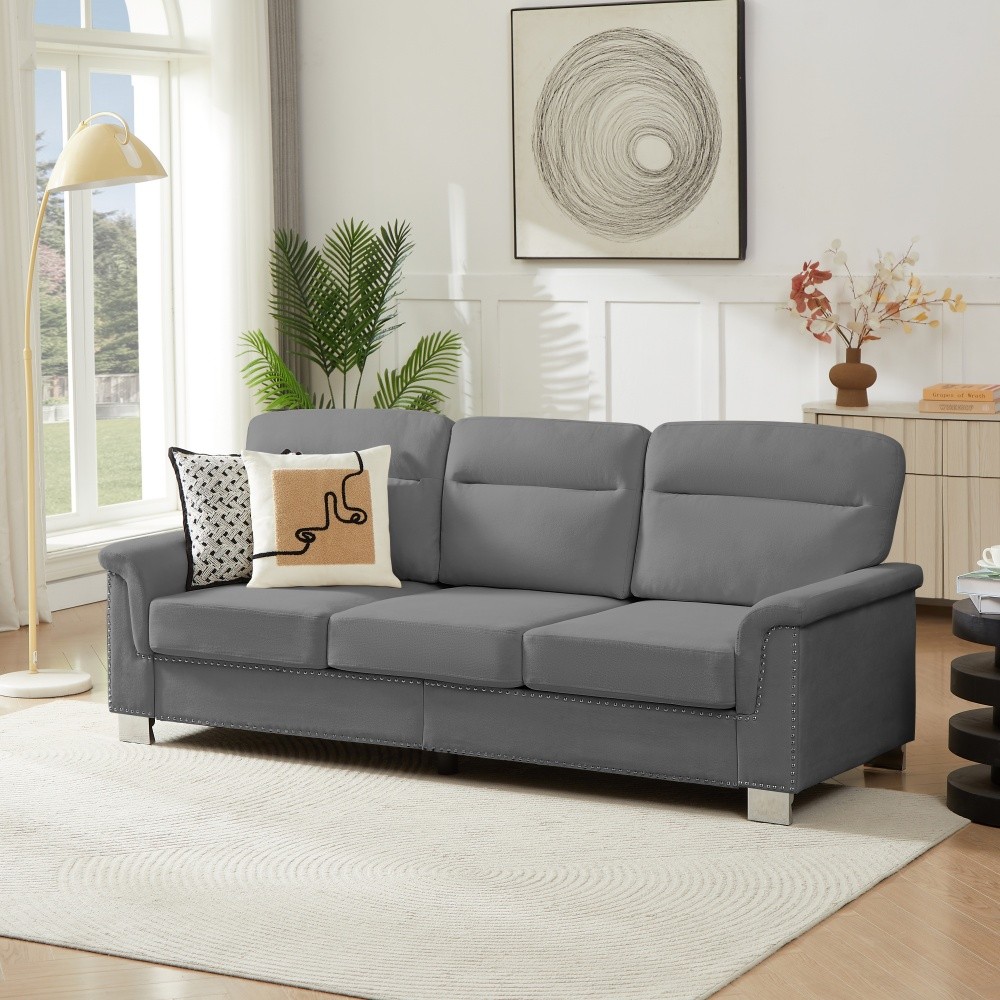 82" Compressed Snowfleece Fabric 3-Seater Sofa for Living Room Office Gray gallery
