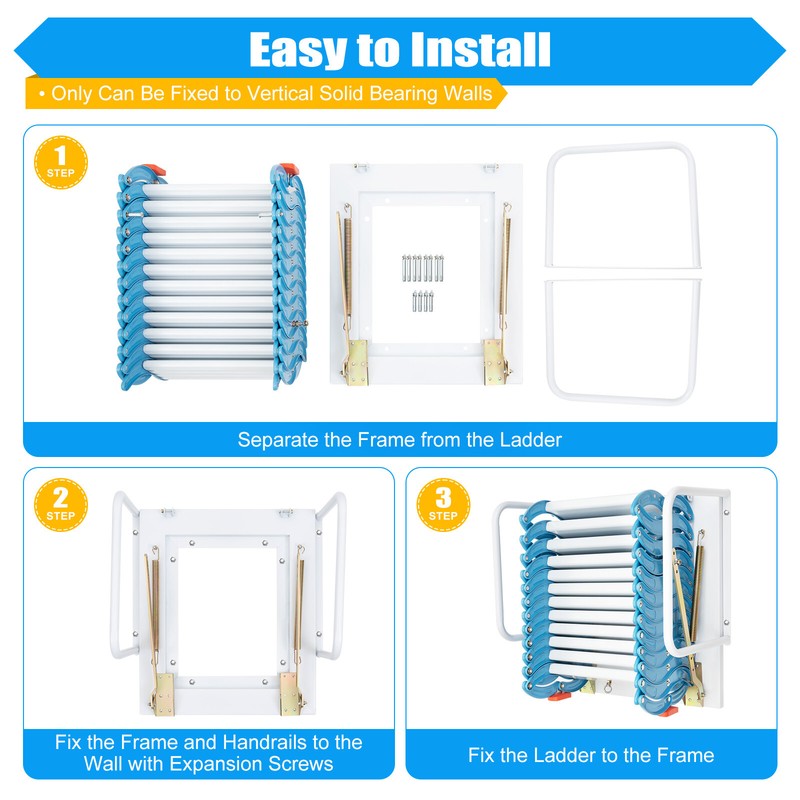 Attic Ladder Attic Pull Down Ceiling Ladder Access Stairs Carbon Steel Folding gallery