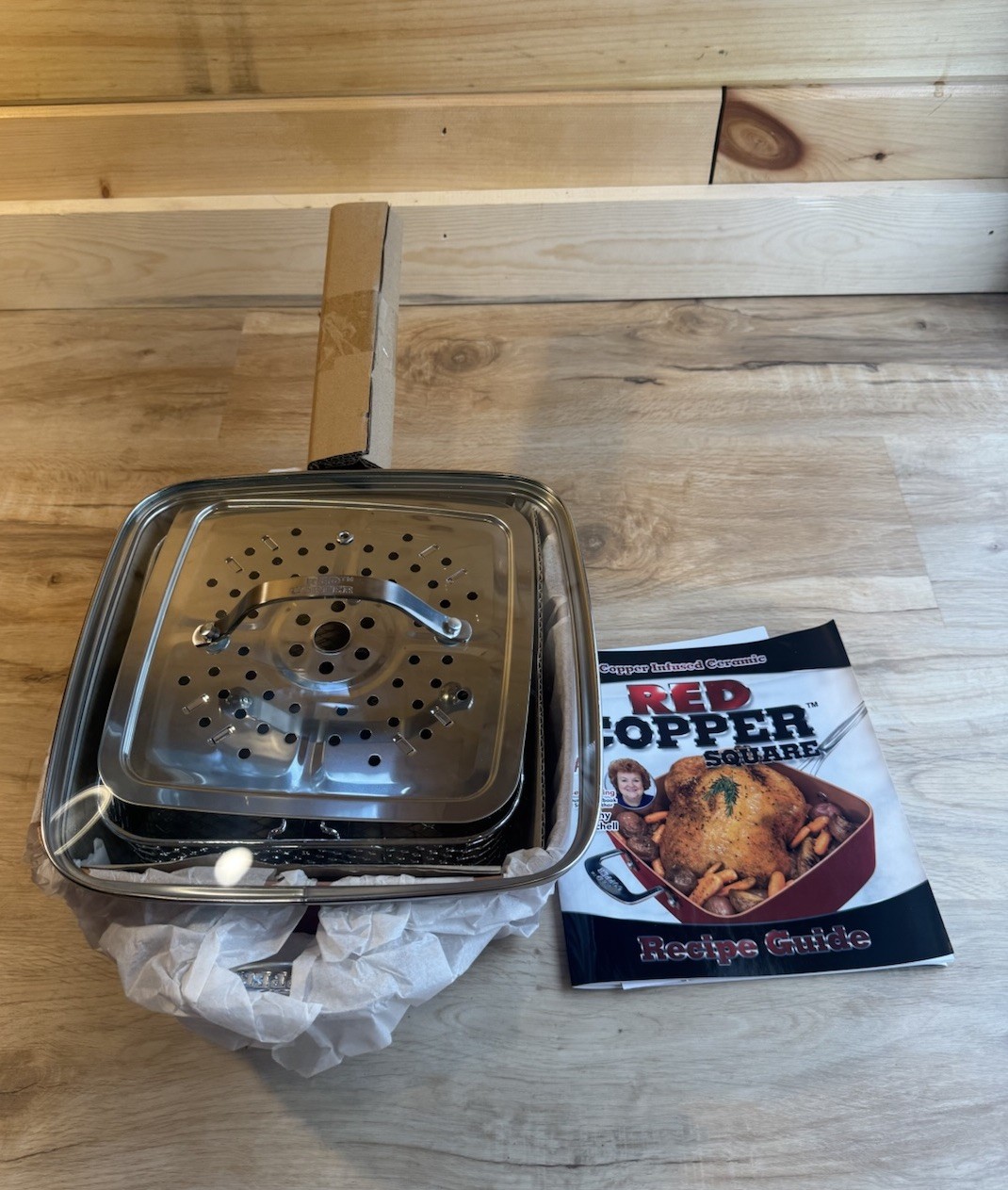 Red Copper Square 10" Copper Infused Pan Set w/Lid & Accessories New Without Box gallery