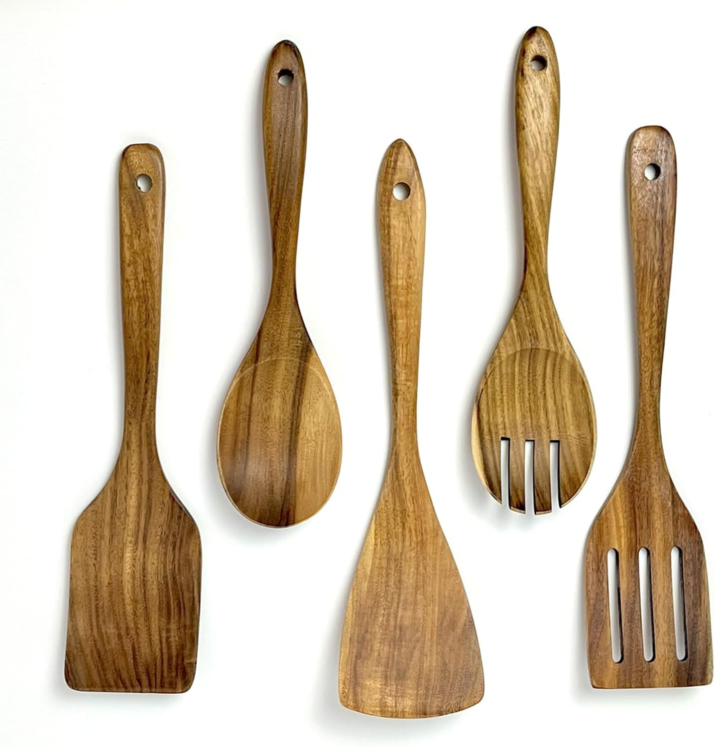 Wooden Utensil Set for Cooking, 5 Pcs Acacia Wood Spatulas for Kitchen use, Non gallery