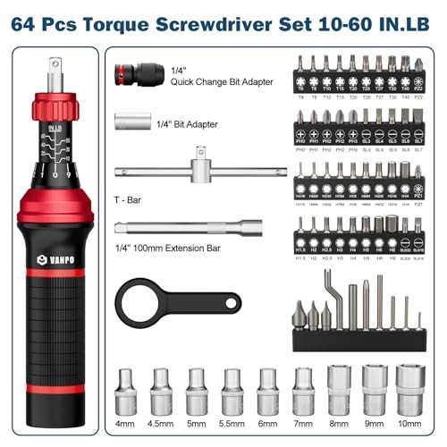 Torque Screwdriver for Electronics & Bike, 10-60 in.lb,64 10-60 in.lb 64 Pcs gallery
