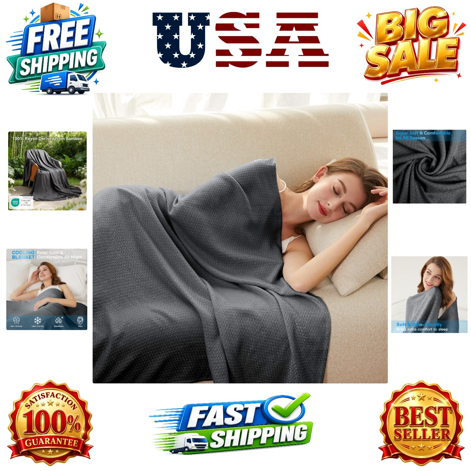 Cooling Blanket, 100% Rayon Derived from Bamboo, Cool Summer Blanket for Hot ... gallery