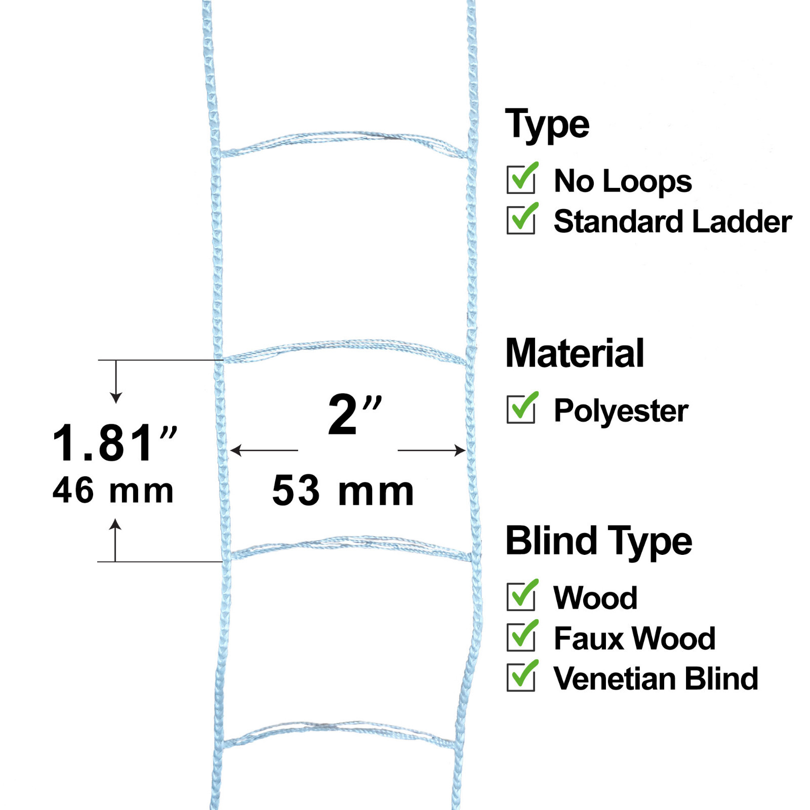 White Ladder String Tape for 2 in Faux Wood & Venetian Blinds 1.81" (46 mm) gallery