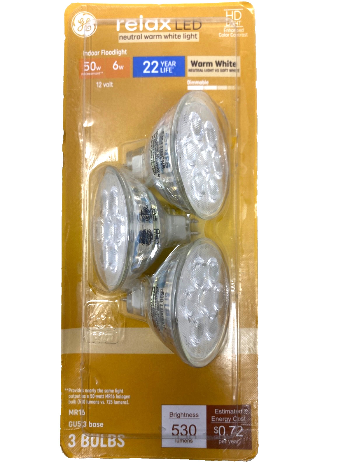 GE Floodlight Relax LED Bulbs 3 Pack 50w/6w Neutral Warm White Light MR16 gallery