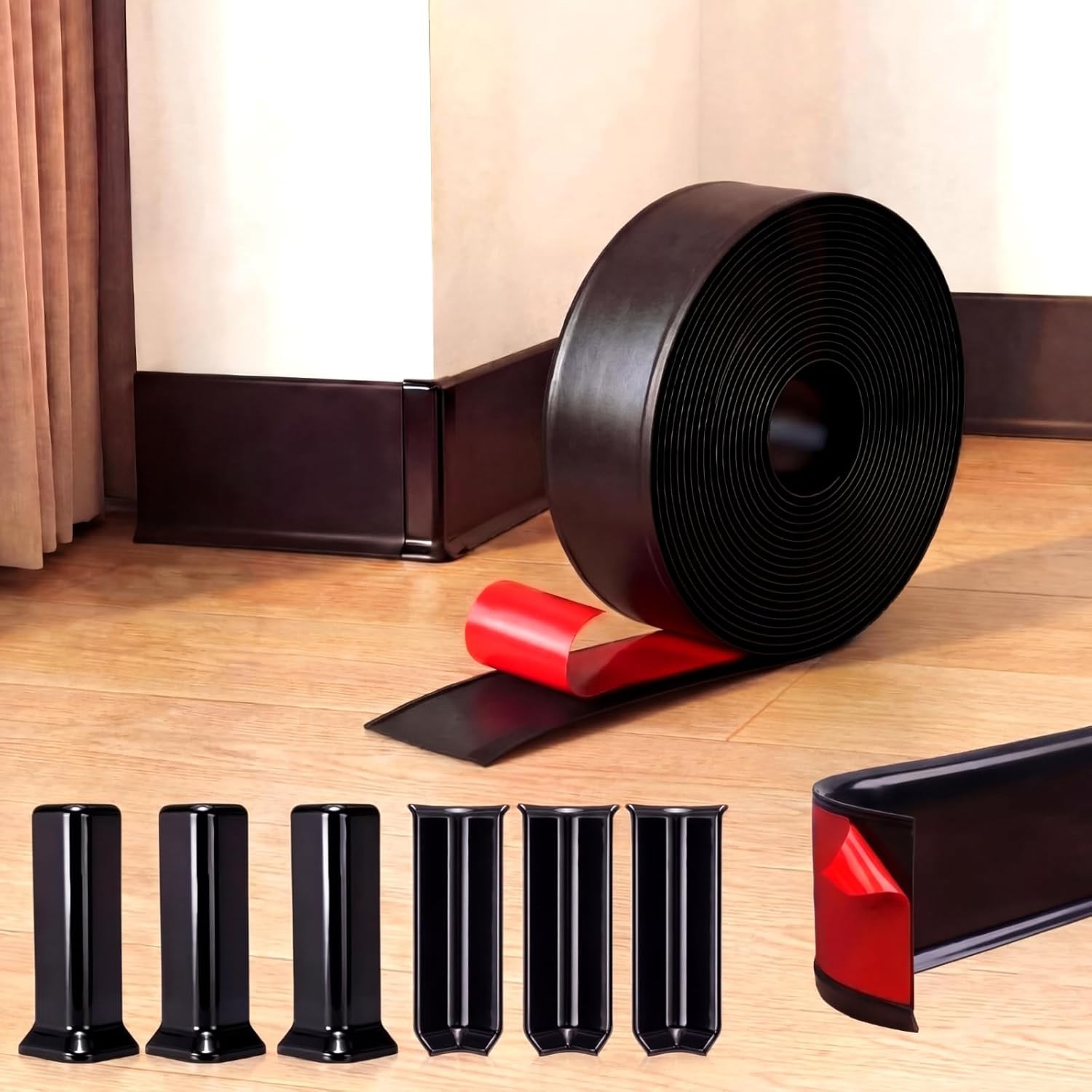 Peel and Stick Vinyl Baseboard Trim Kit with Corner Blocks - 32.8ft Molding gallery