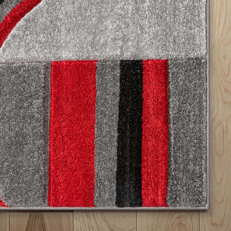 Ruby Echo Shapes & Circles Geometric Red and Grey 5 by 7 Rug - Abstract Modern C gallery