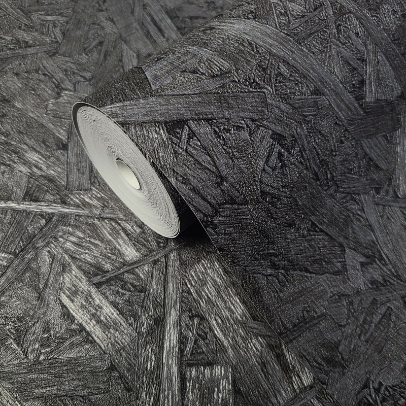 Faux Oriented Strand Board charcoal Black textured modern 3d Wallpaper gallery