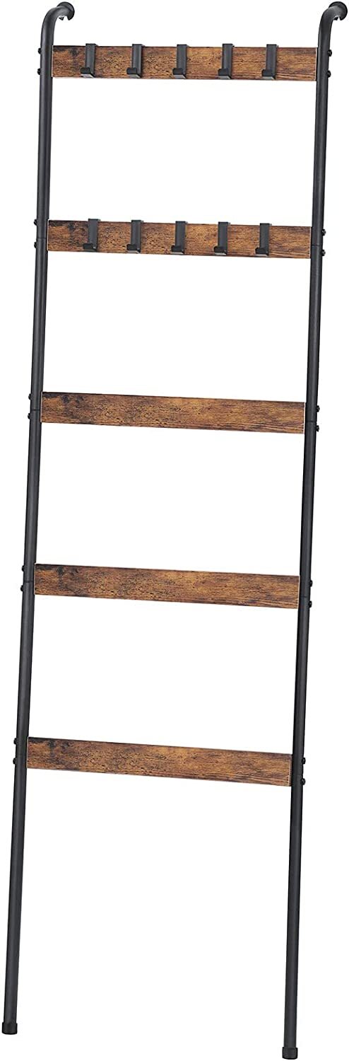 Blanket Ladder 5 Tier Towel Rack w/Hooks Wall-Leaning Scarf Storage Ladder Decor gallery