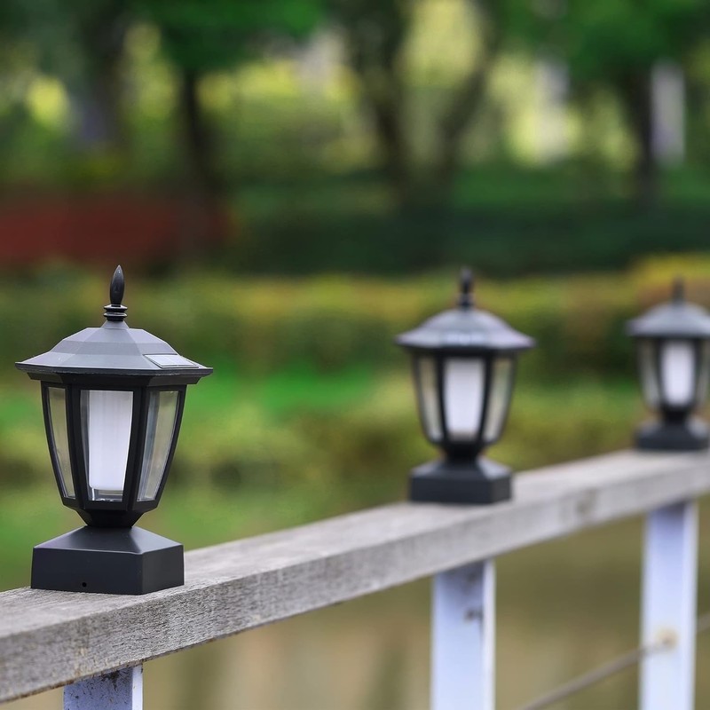 4 Pcs Outdoor Flame Light Solar Post Deck Fence Cap Waterproof Flickering Lights gallery