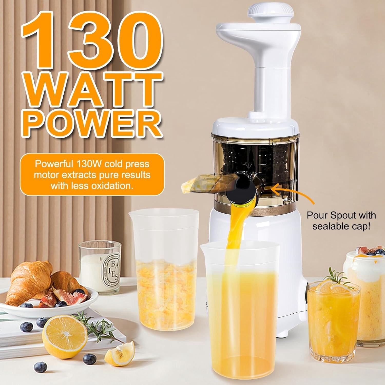 Compact and Portable Cold Press Juice, Masticating Slow Juicer with Inlet Funnel gallery